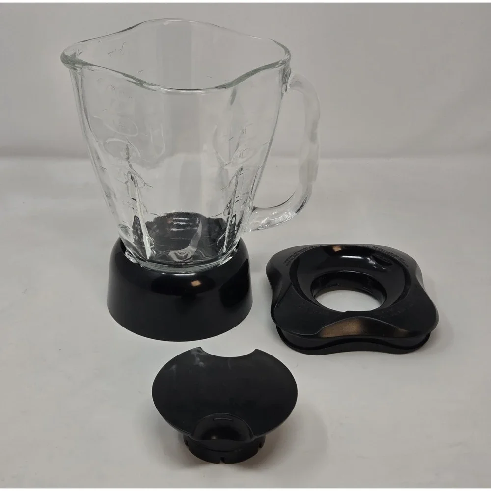 Oster 6812 Blender Glass Jar Pitcher 5-Cup Black Base Lid Cap Part Square Top
